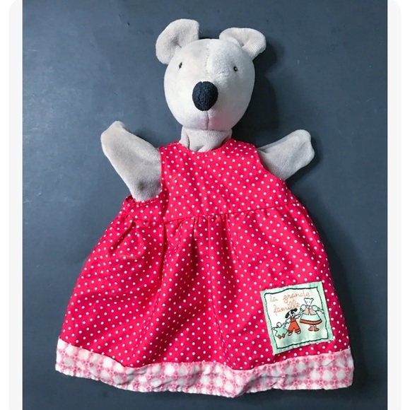 Moulin Roty Toys Moulin Roty Plush Gray Mouse Hand Puppet In Red Polka Dot Dress Stuffed